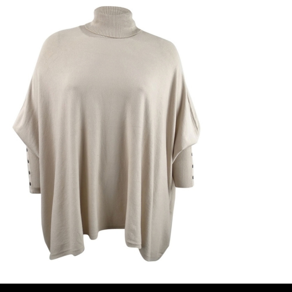 Alfani Women's Poncho Turtleneck Sweater (XL Polished Beige)